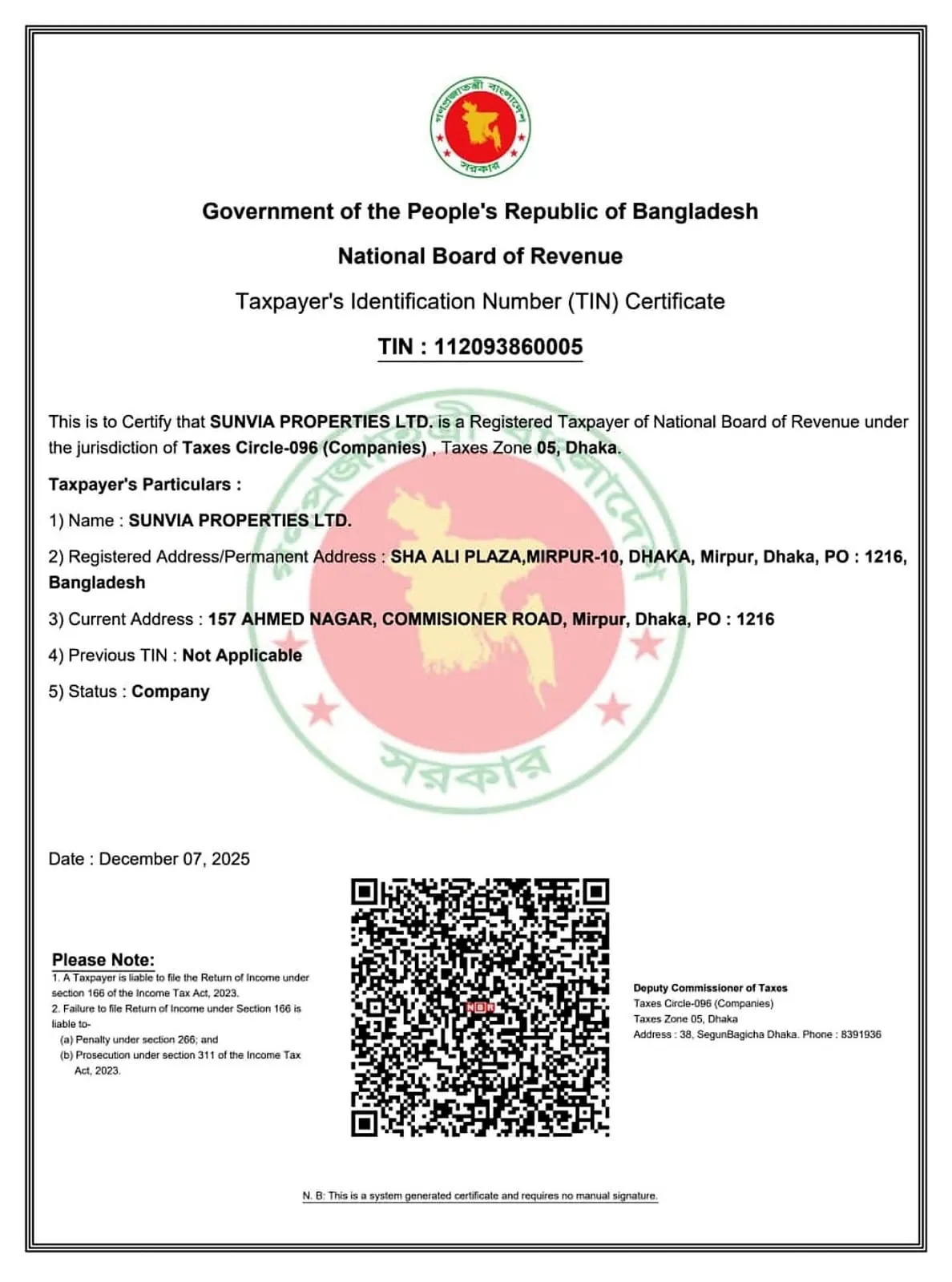 TIN Certificate